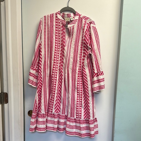 Pink and White Patterned Midi Dress - Picture 1 of 5